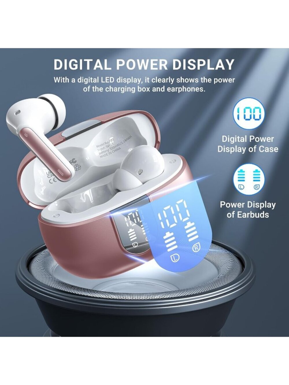 Wireless Pink Gold HiFi Stereo Noise Canceling 42Hs Playtime Bluetooth Earbud - Picture 4 of 6